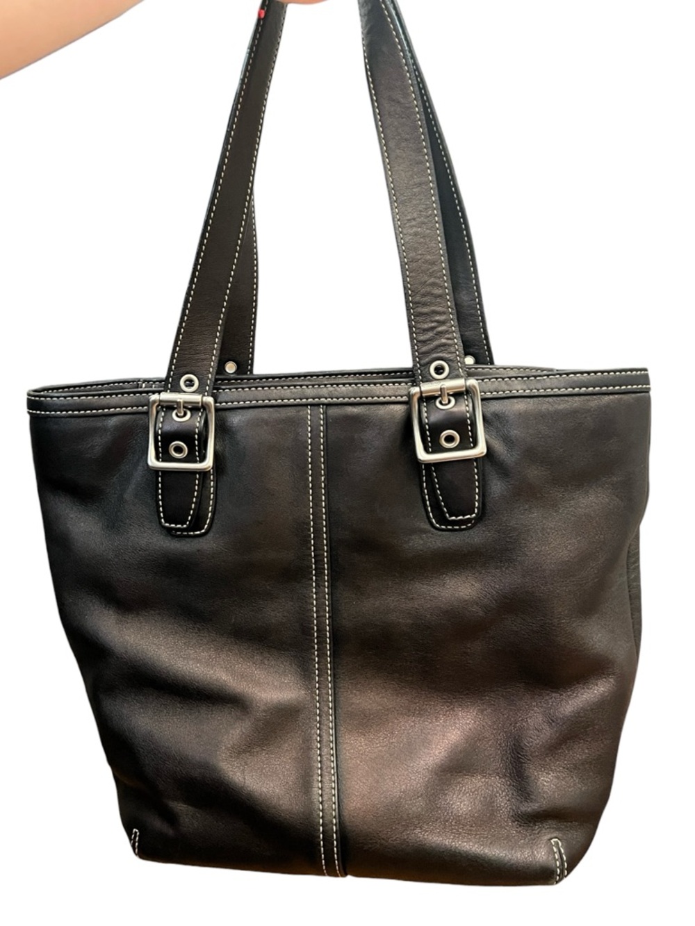 Coach Vintage Hampton Brown Bronze Leather Contrast Stitch Buckle Shoulder Tote - Picture 2 of 13